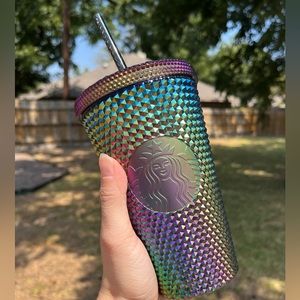 Starbucks Fall 2023 Black Metallic Oil Slick Bling Studded Grande Cup